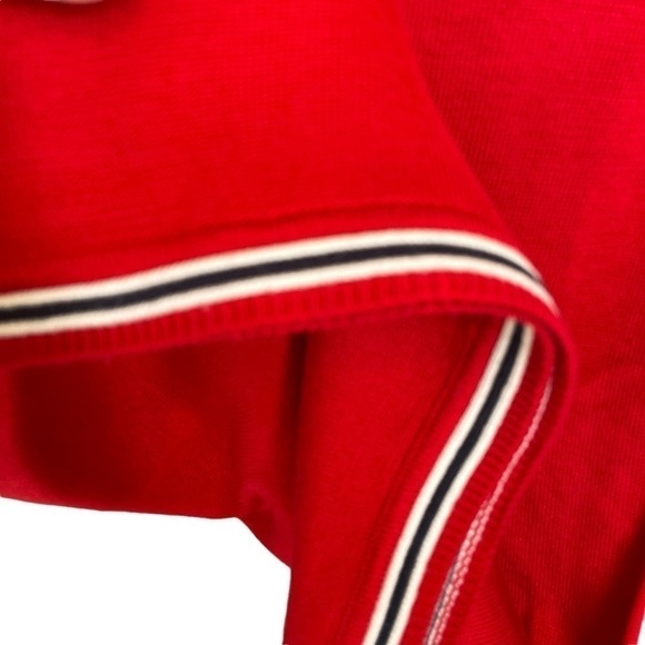 Tommy Hilfiger Bright Red Turtleneck Sweater Navy/White Accents Metal Logo Sz XS - Picture 8 of 14